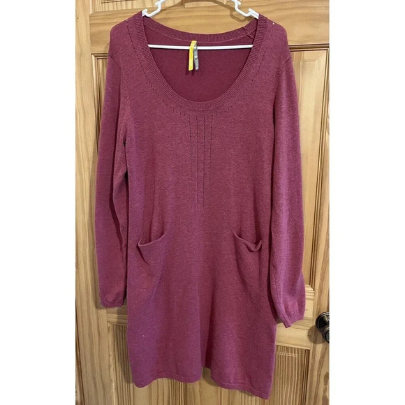Lole Imagine 2 Long Sleeve Crewneck Pockets Sweater Dress in Red Pink Large - Picture 1 of 5